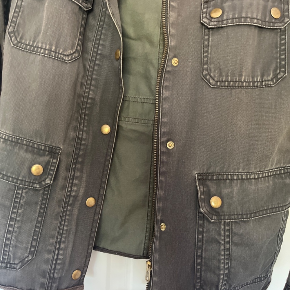 J Crew Green Cotton Twill Utility Jacket Women Small Snap Button Cargo Denim - Picture 4 of 7